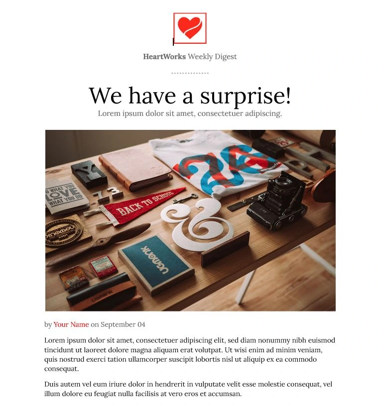 لقطة شاشة توضح شكل قالب الرسالة الإخبارية في Google Docs