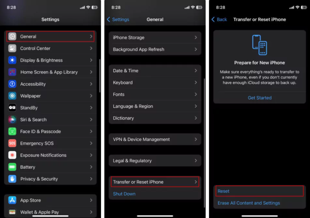 حل مشكلة اهتزاز الايفون غن طريق مسح الإعدادات
