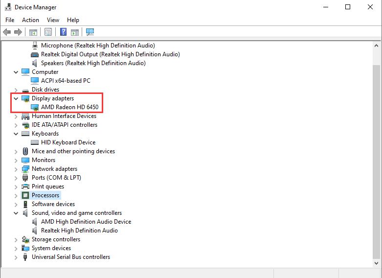 التحقق من تحديث كرت الشاشة device manager