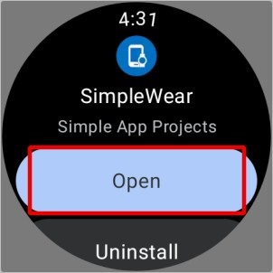 فتح تطبيق simplewear على الساعة الذكية