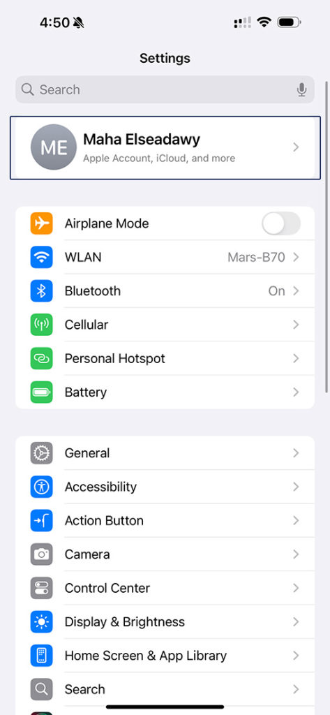 صورة من اعدادات ايفون الرئيسية
