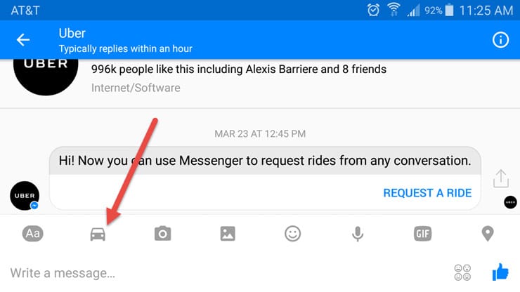 طلب أوبر في فيسبوك ماسنجر 
