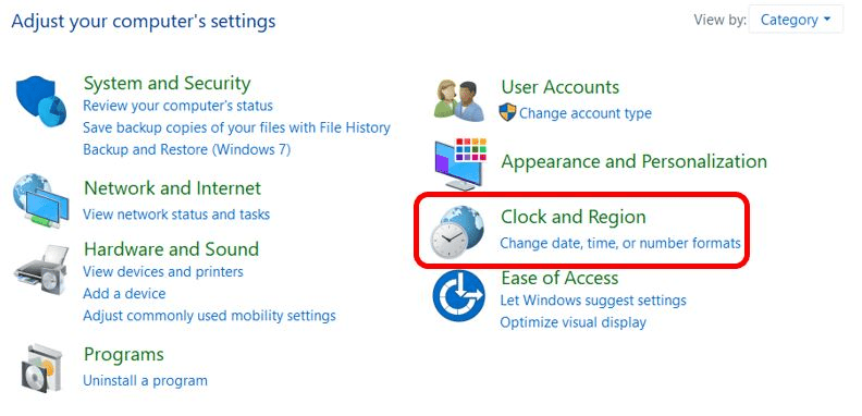 خيار المنطقة "Region"