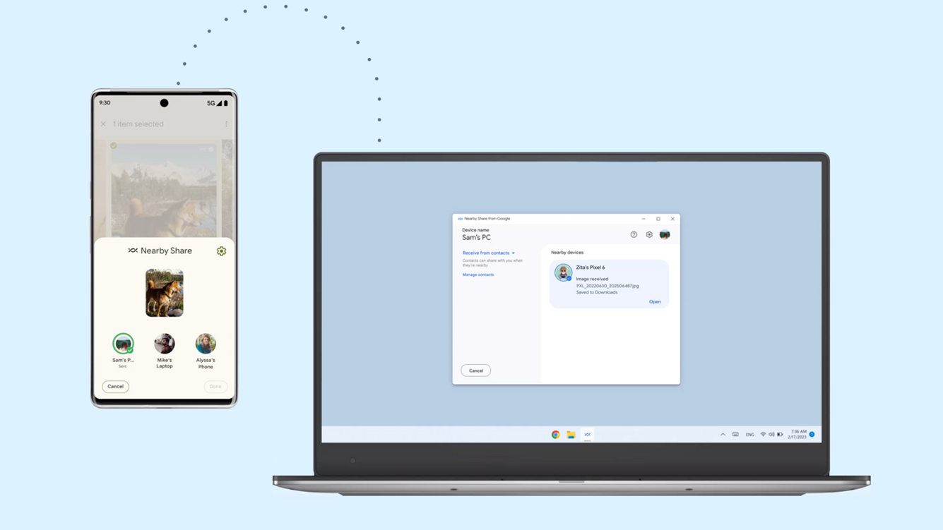 نقل اندرويد الى الكمبيوتر Nearby share