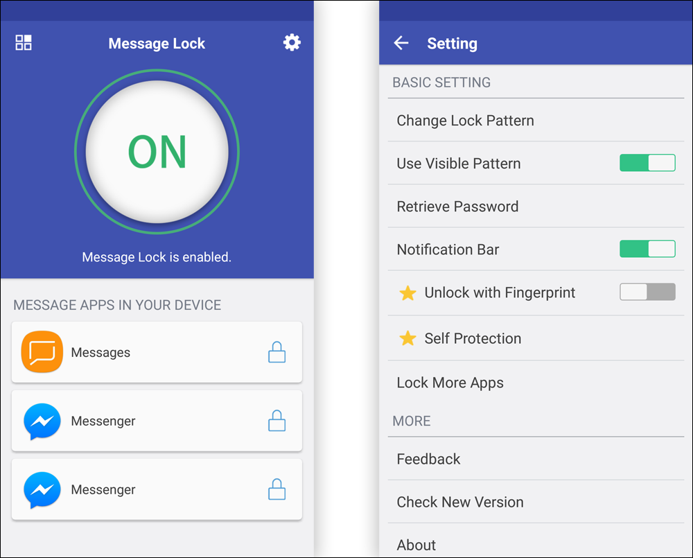 اعدادات تطبيق SMS Lock
