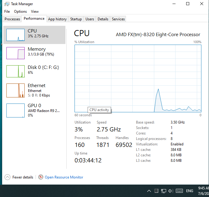 معرفة استهلاك المعالج من مدير المهام