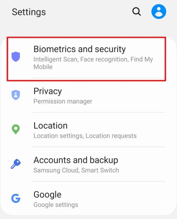 اعدادات القياسات الحيوية والأمان.