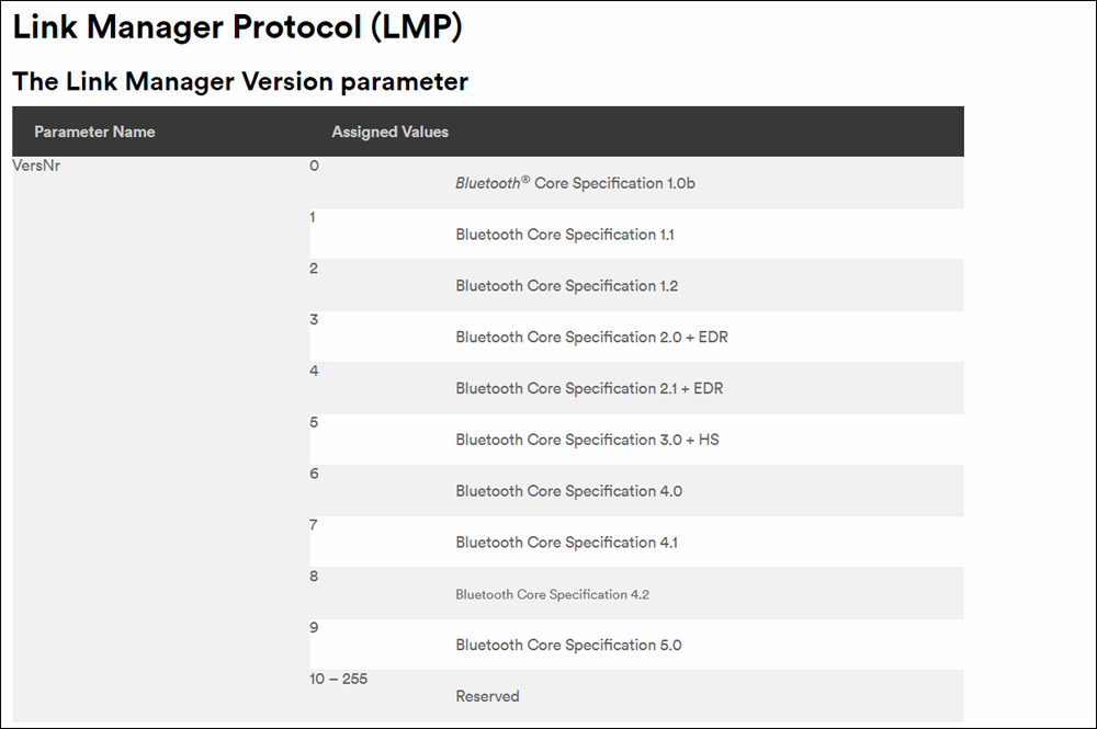 التحقق من إصدار البلوتوث