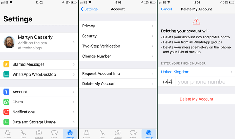 حذف حساب واتساب على ايفون