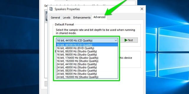 جودة الصوت ويندوز 10