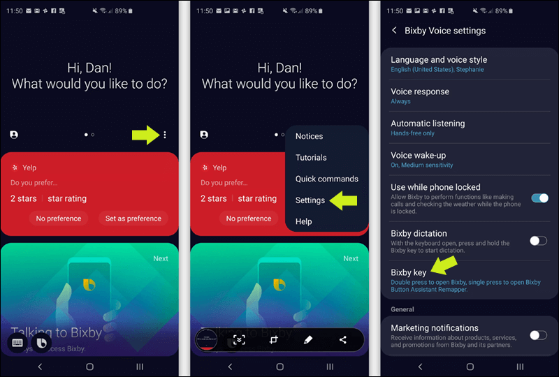 إعدادات المساعد Bixby