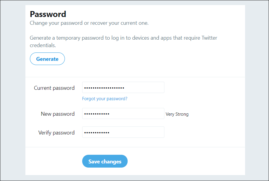 تغيير كلمة مرور تويتر