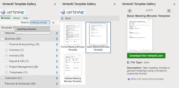 إضافة Vertex42 Template Gallery
