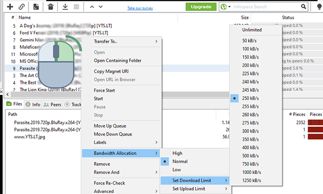 تحديد سرعة تحميل ملفات التورنت