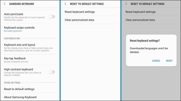 اعادة ضبط اعدادات الكيبورد