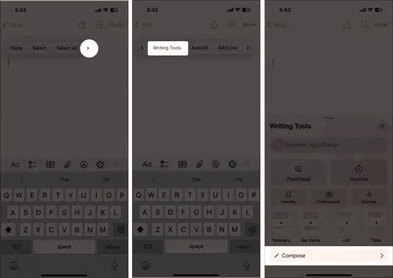 استخدام أدوات الكتابة في ChatGPT على ايفون