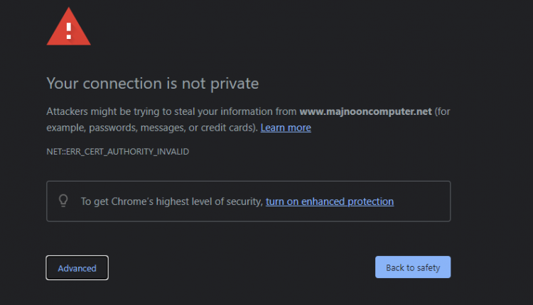رسالة كروم Your connection is not private