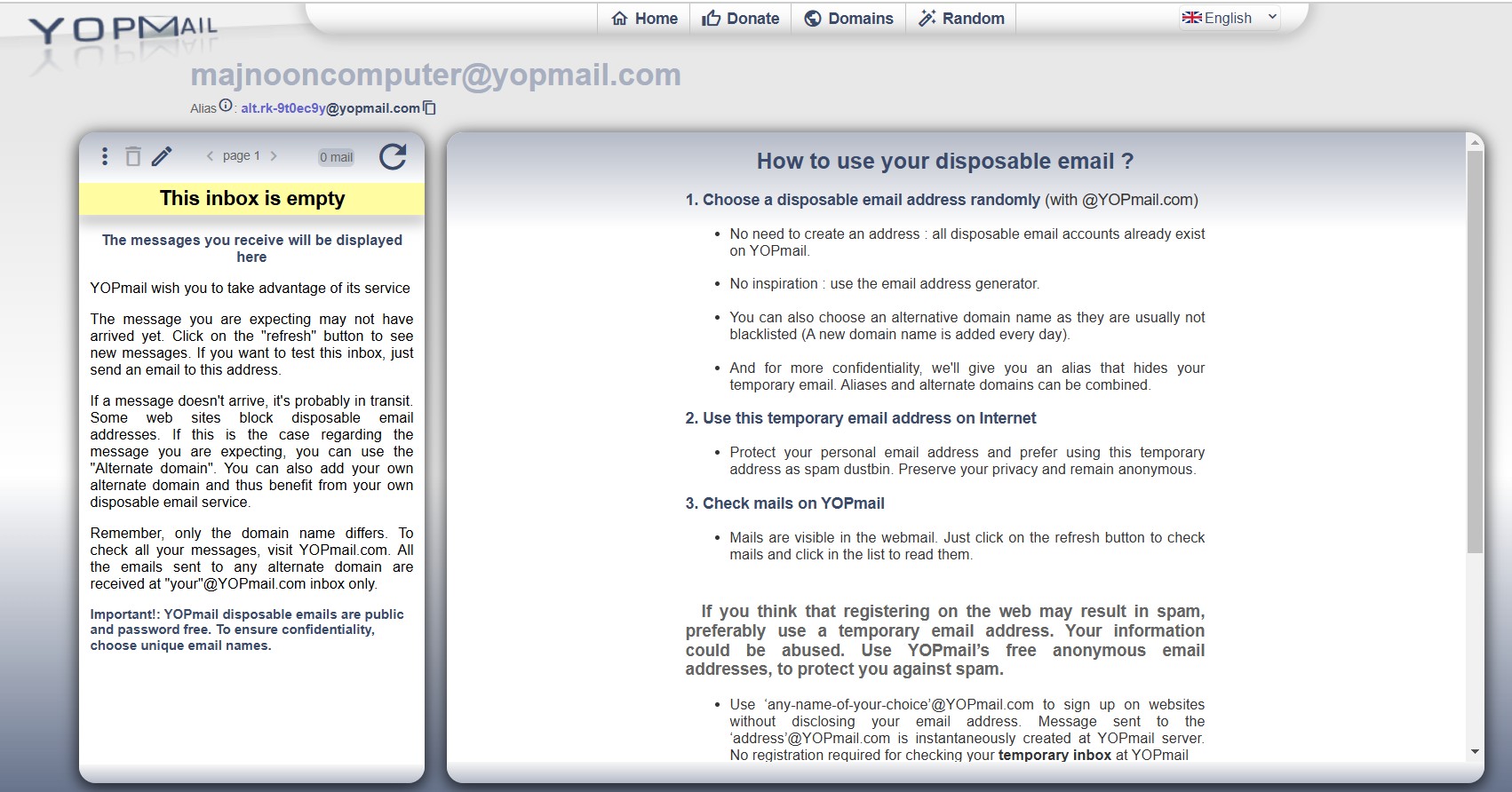 YOPmail خدمة بريد إلكتروني مؤقتة