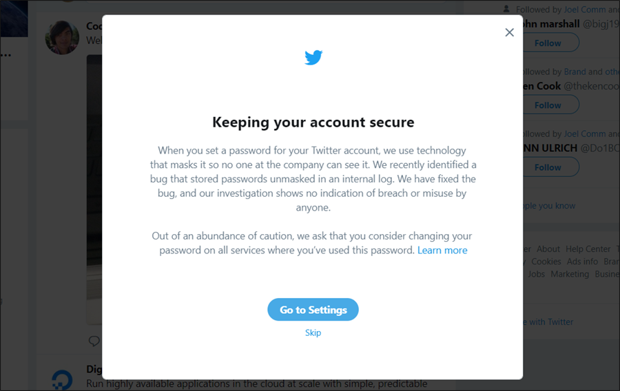 مشكلة الحماية فى تويتر