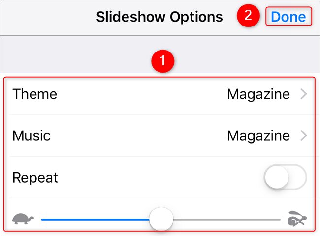 تخصيص عرض السلايد شو في ايفون