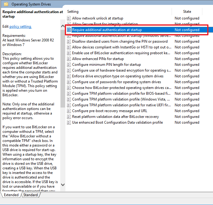 Require additional authentication at startup