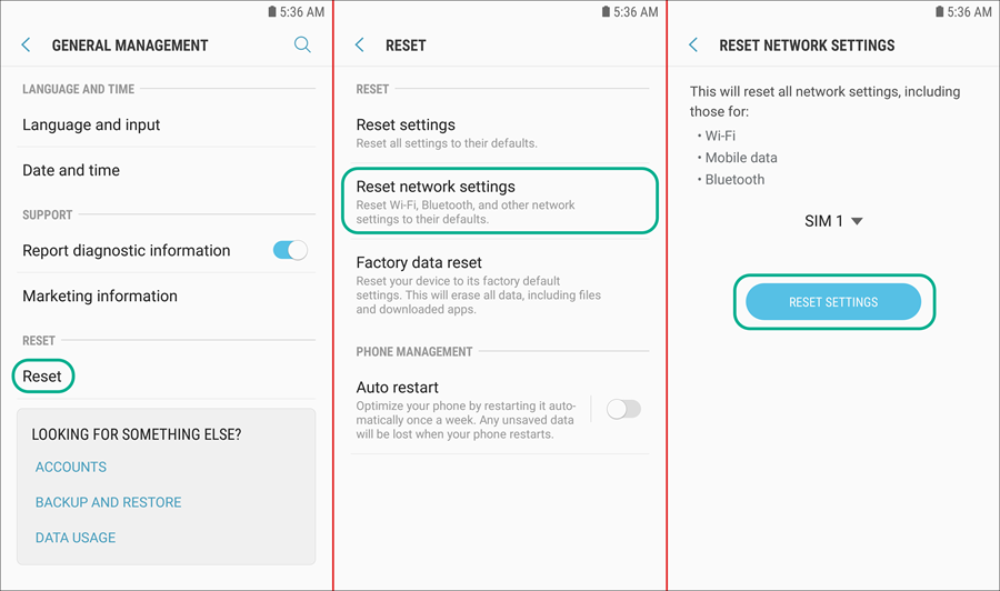 إعادة ضبط إعدادات الشبكة
