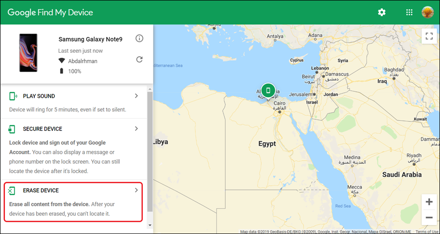 فرمتة هاتف أندرويد عبر Google Find My Device
