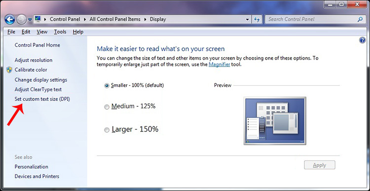 تغيير حجم الخط فى ويندوز 7