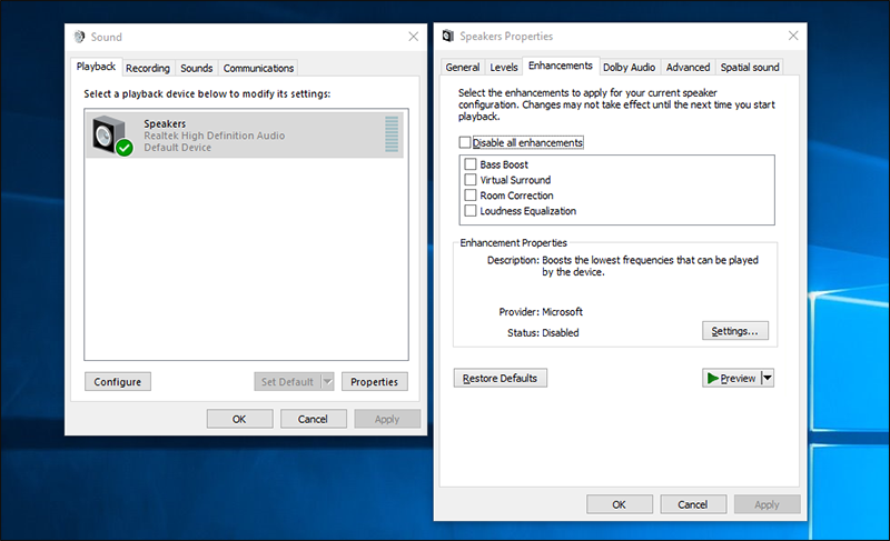 اعدادات تحسين الصوت