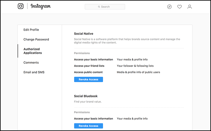 تطبيقات الوصول فى انستقرام