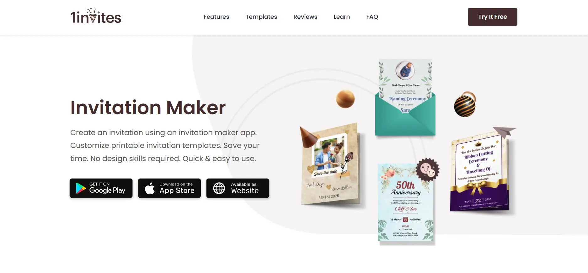 تطبيقات تصميم الدعوات – تطبيق 1Invites