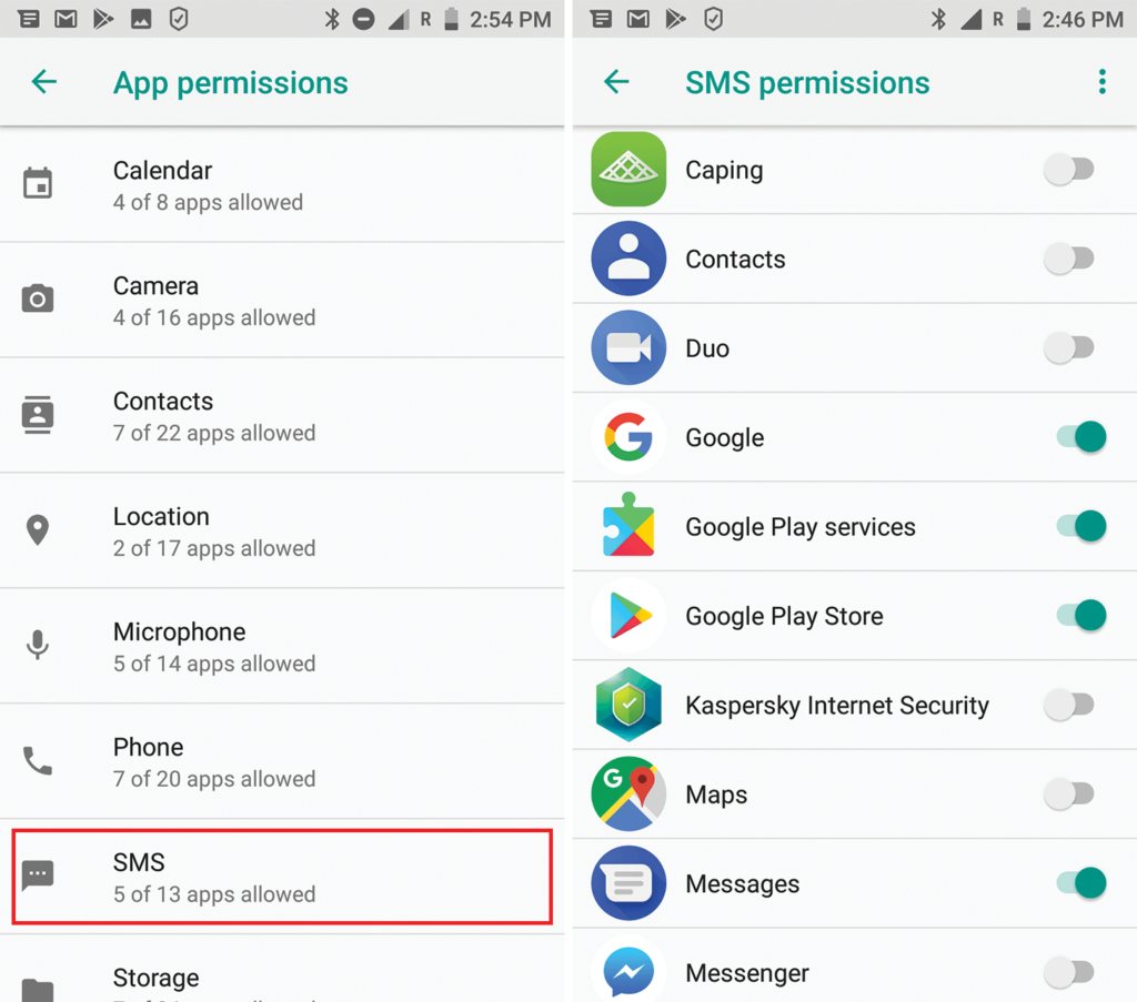 مراجعة أذونات وصول الإنترنت لكل تطبيق