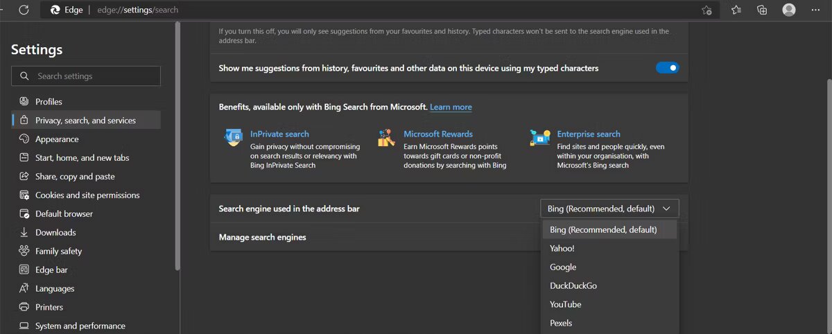 محرك بحث شركة Microsoft Edge