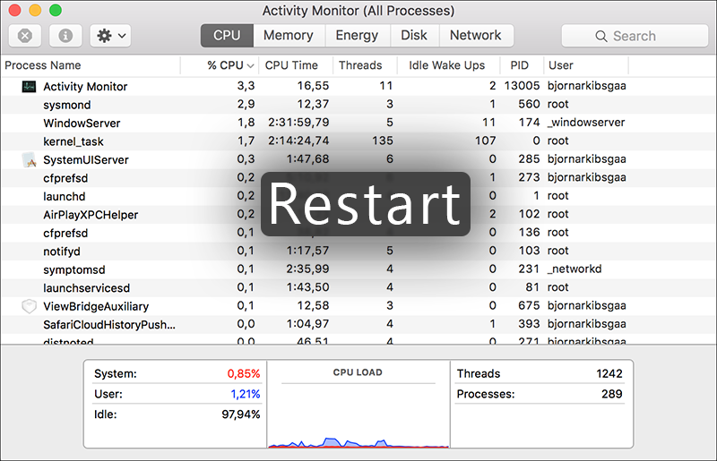 إعادة تشغيل الكمبيوتر