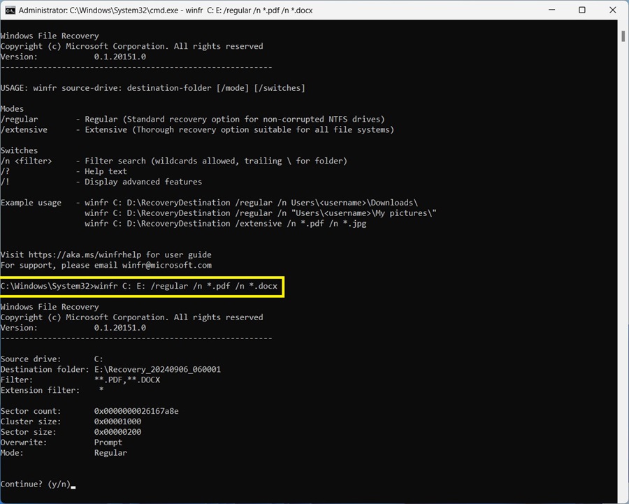 استعادة الملفات باستخدام أداة Windows File Recovery Tool 
