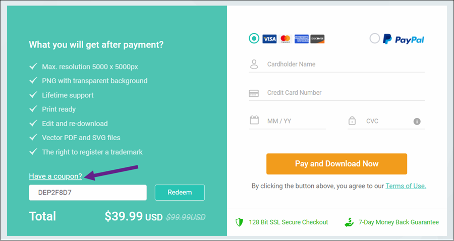 ادخال كوبون خصم