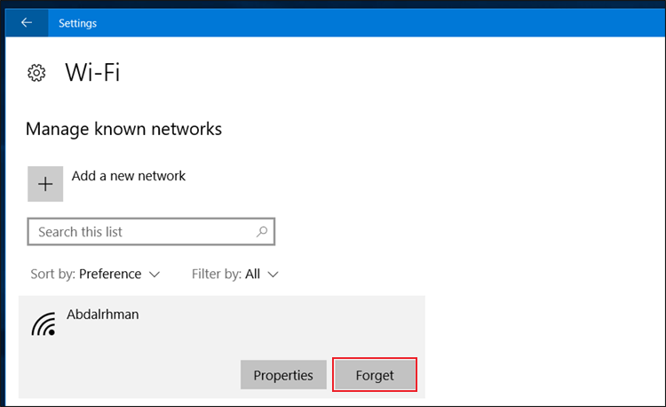حذف شبكة الواي فاي المحفوظة