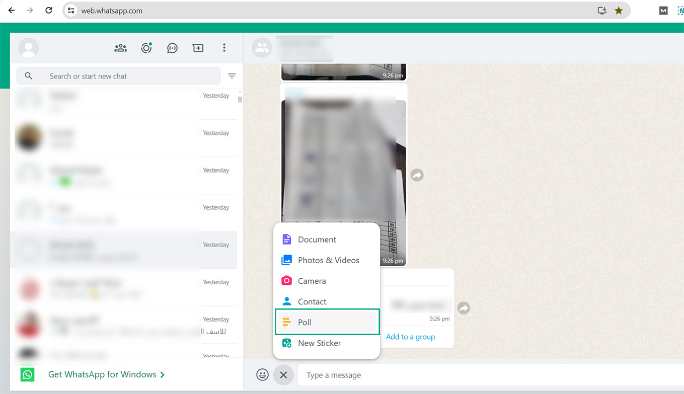 انشاء استطلاع واتساب ويب