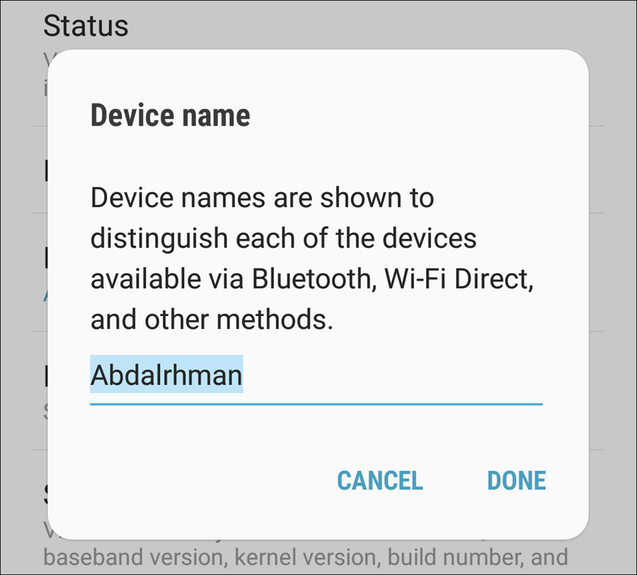 تغيير اسم الهاتف