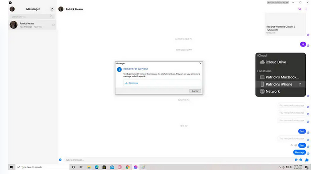 حذف رسالة فيسبوك تطبيق سطح المكتب