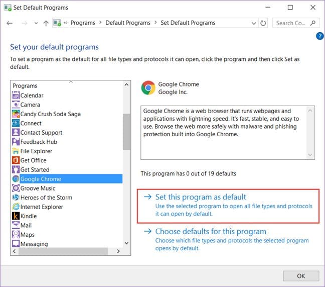 تغيير المتصفح الافتراضي لويندوز 10