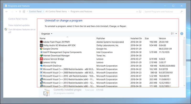 اخذ لقطة شاشة للبرامج المثبتة