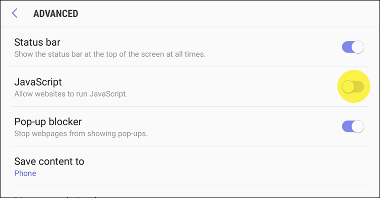 تعطيل جافا سكريبت في المتصفح