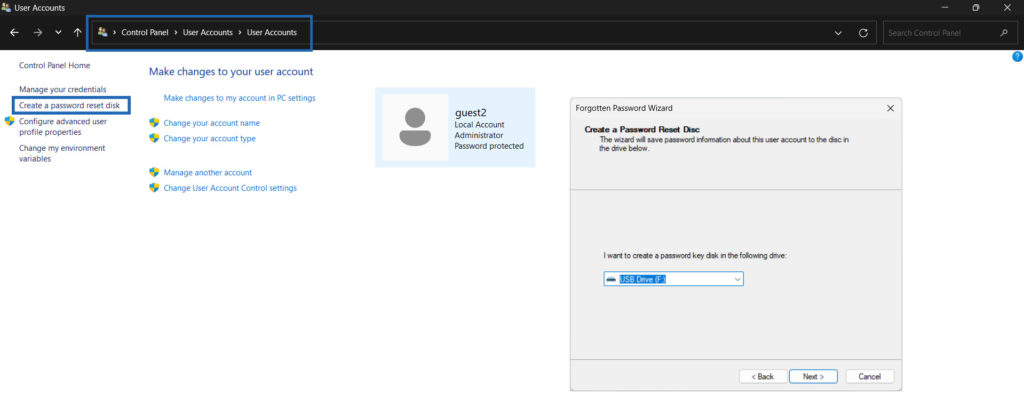 استخدام قرص إعادة تعيين كلمة المرور
