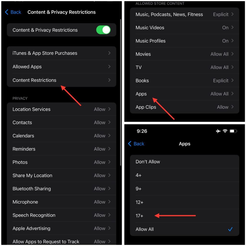 إخفاء تطبيقات الايفون عن طريق إعدادات تقييد المحتوى