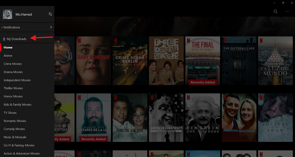 قائمة تحميلاتي في نتفيلكس