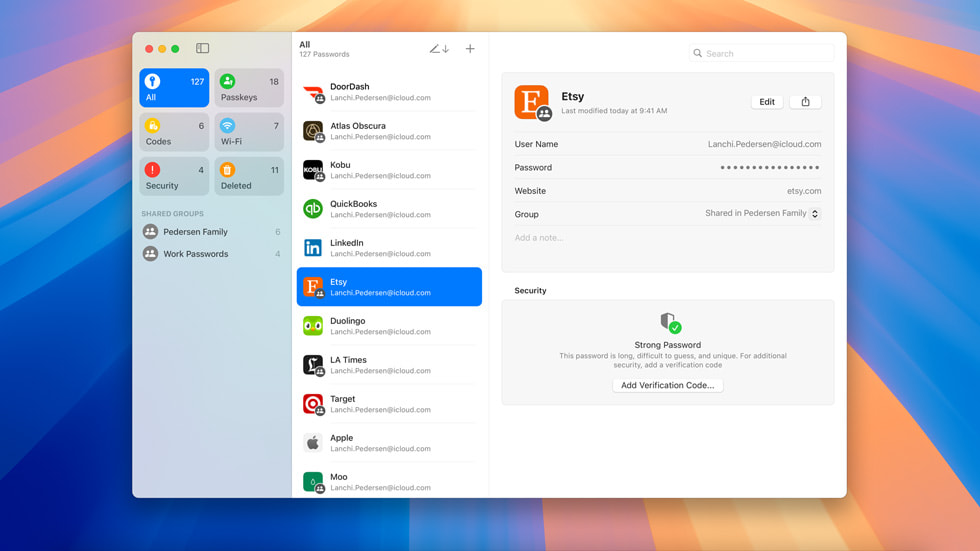 تطبيق كلمات السر Passwords ابل