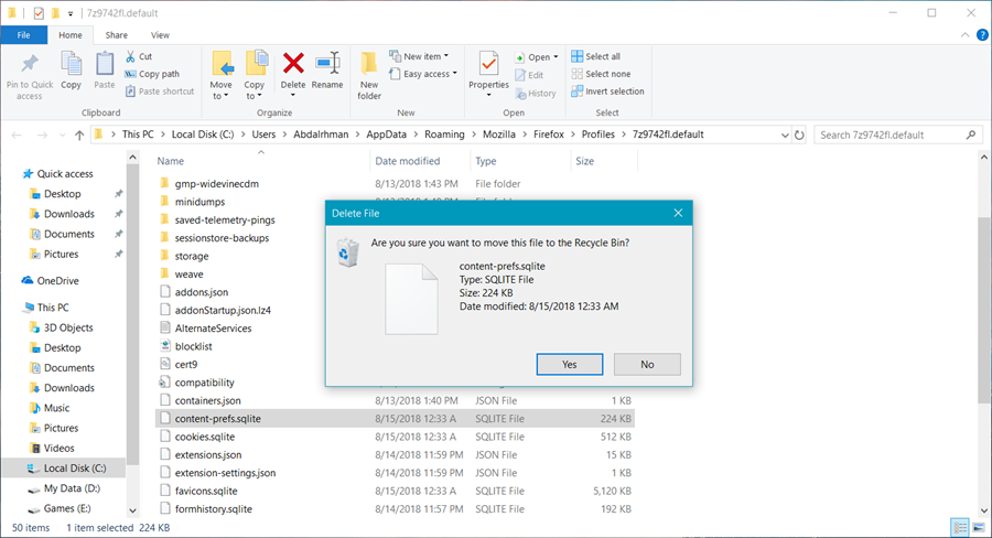 حذف ملف content-prefs.sqlite