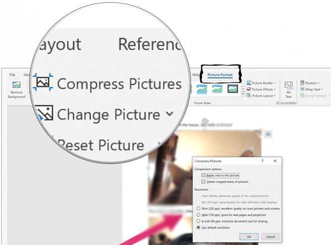 ضغط صور ملف وورد 