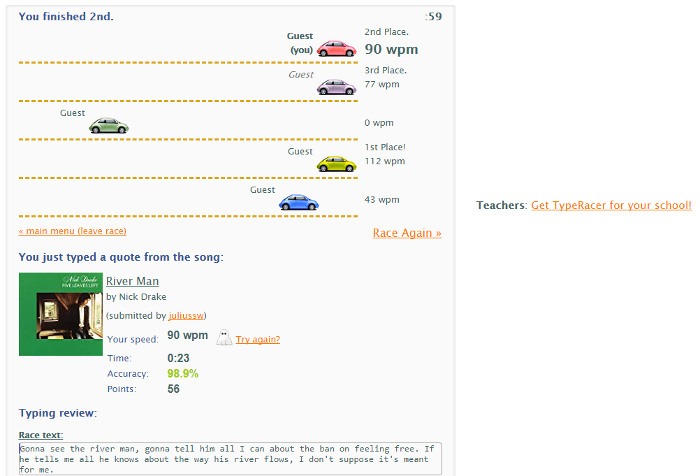 موقع Type Racer لتعلم الكتابة بسرعة